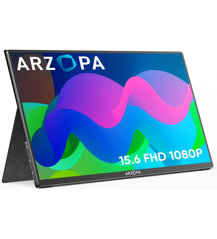 Monitor Arzopa 15,6" Portatil 1080P FHD IPS con HDMI/Type-C/USB-C, Altavoz Incorporado Dual, para Ordenador