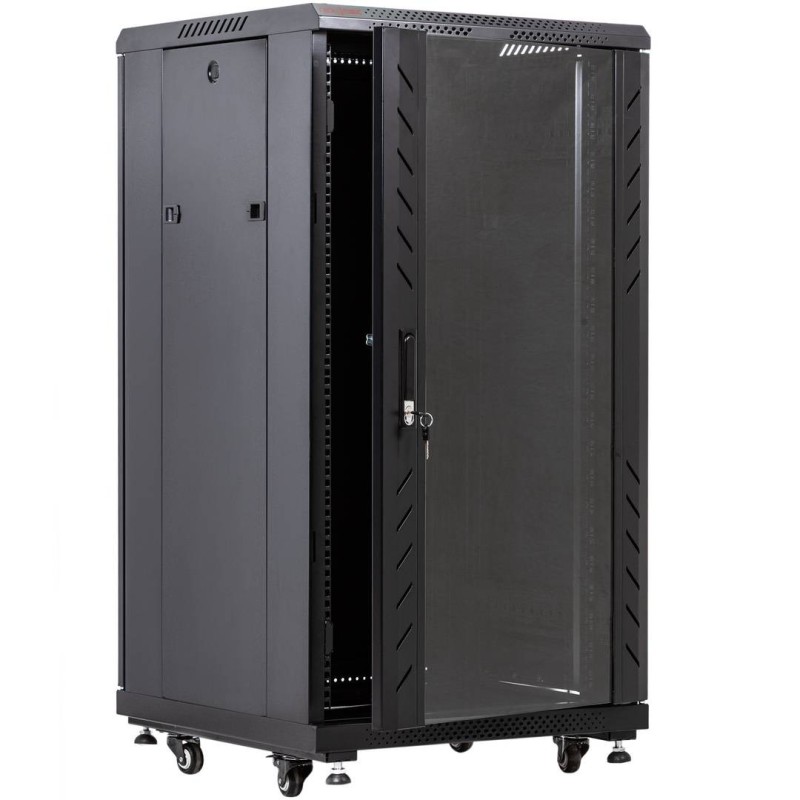Armario Rack 19" 22U 600 x 1000 x 1160mm Ruedas P. Frontal  Cristal + Ventiladores ( Montado )